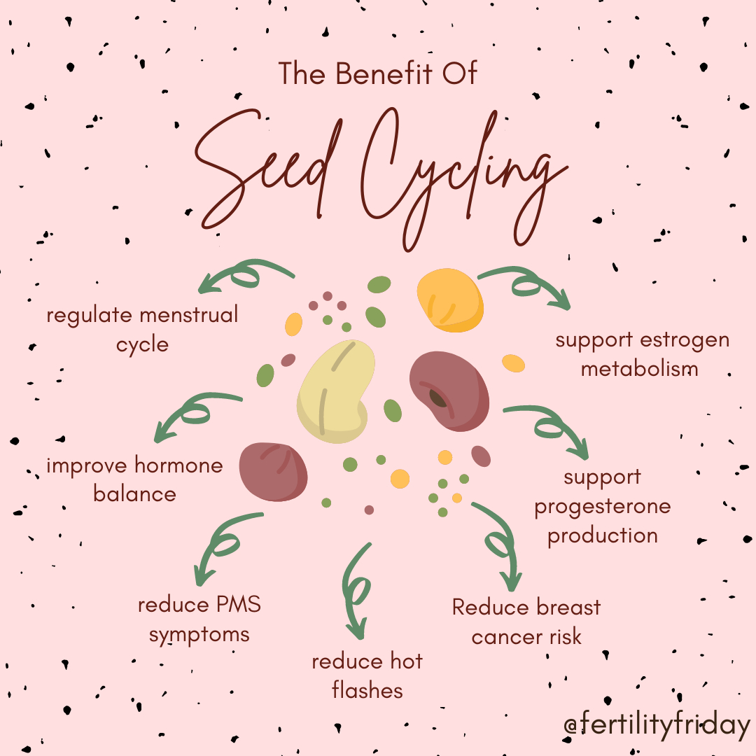 🥜🌱 Seed Cycling 101 🌱🥜​​​​​​​​
​​​​​​​​
Seed cycling is a gentle way to balance hormones, and it can be part of an overall strategy to improve the menstrual cycle.​​​​​​​​
​​​​​​​​
🌱 Take 1–2 tbsp of ground flax and pumpkin seeds daily during your preovulatory phase to support estrogen metabolism — from day 1 of your cycle (i.e. the first day of your period), until you confirm ovulation.​​​​​​​​
🌱 Once you have confirmed ovulation (by paying attention to your cervical mucus observations and basal body temperature), switch it up and start taking 1–2 tbsp daily of ground sesame and sunflower seeds during your postovulatory phase to boost progesterone production.​​​​​​​​
​​​​​​​​
❆ Flax seeds contain lignans — potent plant compounds that support estrogen metabolism. Flax seeds have been shown to:​​​​​​​​
 📌Support estrogen metabolism,​​​​​​​​
📌 Lengthen the luteal phase,​​​​​​​​
📌 Reduce PMS symptoms, and​​​​​​​​
📌 Reduce hot flashes for women in premenopause.​​​​​​​​
Flax seeds have been implicated in breast cancer research as a way to reduce breast cancer risk due to their anti-estrogenic effects.​​​​​​​​
🎃 Pumpkin seeds contain phytoestogenic compounds that also support estrogen metabolism.​​​​​​​​
🔆 Sunflower and sesame seeds have been shown to support progesterone production and improve overall hormone balance. ​​​​​​​​
​​​​​​​​
📣 Many practitioners recommend using the seed cycling protocol based on a standard 28-day cycle, but I recommend following this protocol based on your actual cycle, switching seeds only after you confirm ovulation with BBT & mucus. ​​​​​​​​
​​​​​​​​
🎧 Want more info? Tune into my Fertility Friday podcast episode 411 The Benefits of Seed Cycling with Nora Pope & Dr Jessica Liu, ND 🎧​​​​​​​​
​​​​​​​​
#FertilityFriday #seedcycling #flax #flaxseeds #pumpkinseeds #sesameeseeds #sunflowerseeds #FertilityAwareness #TheFifthVitalSign #womenhelpingwomen #womensupportingwomen #hormones #fertility #fertilityawarenessmethod